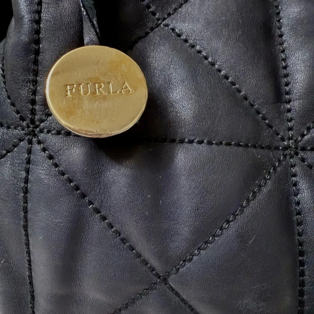 Furla Black Leather Quilted Shoulder Bag. EUC! - Picture 5 of 9
